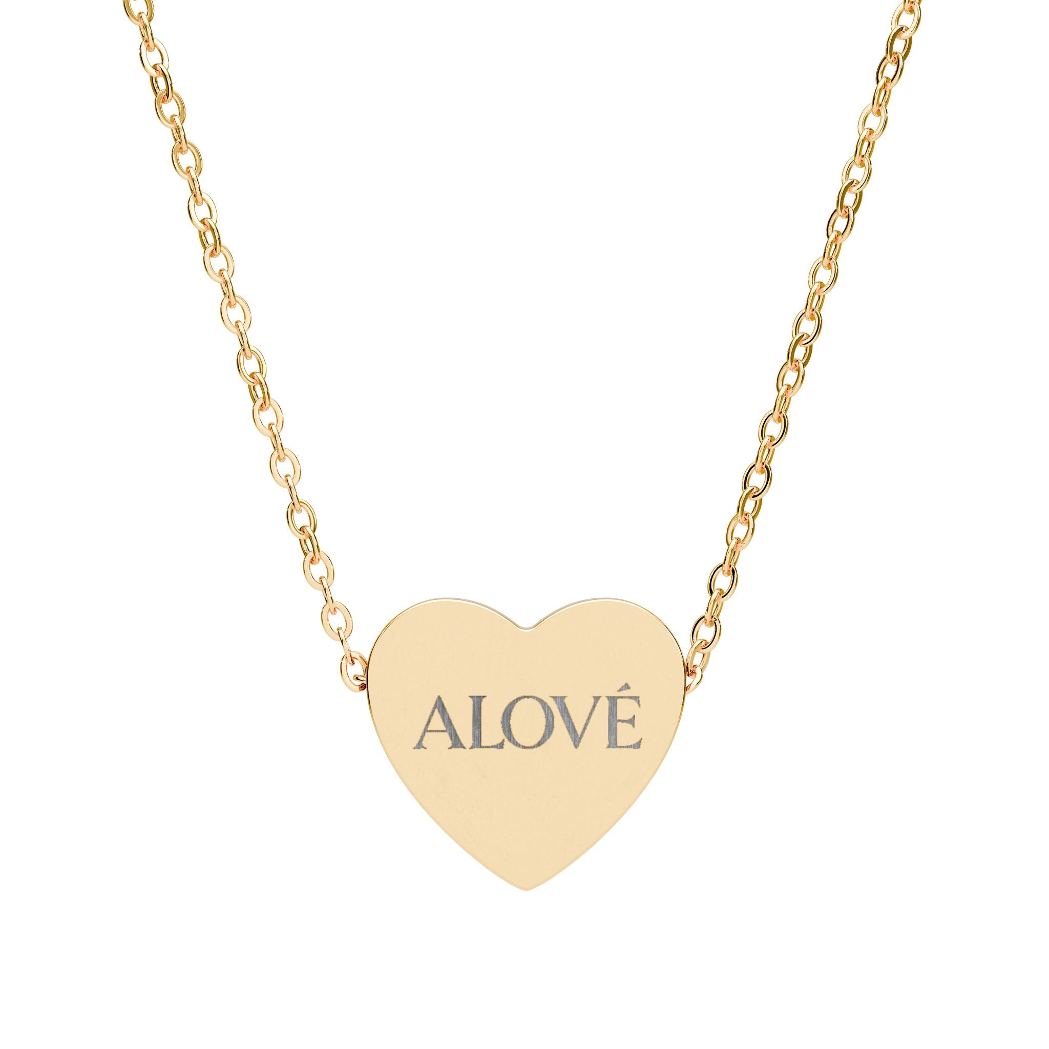 Engraved Heart Necklace — "ALOVE" Personalized Pendant (Silver or Rose Gold)