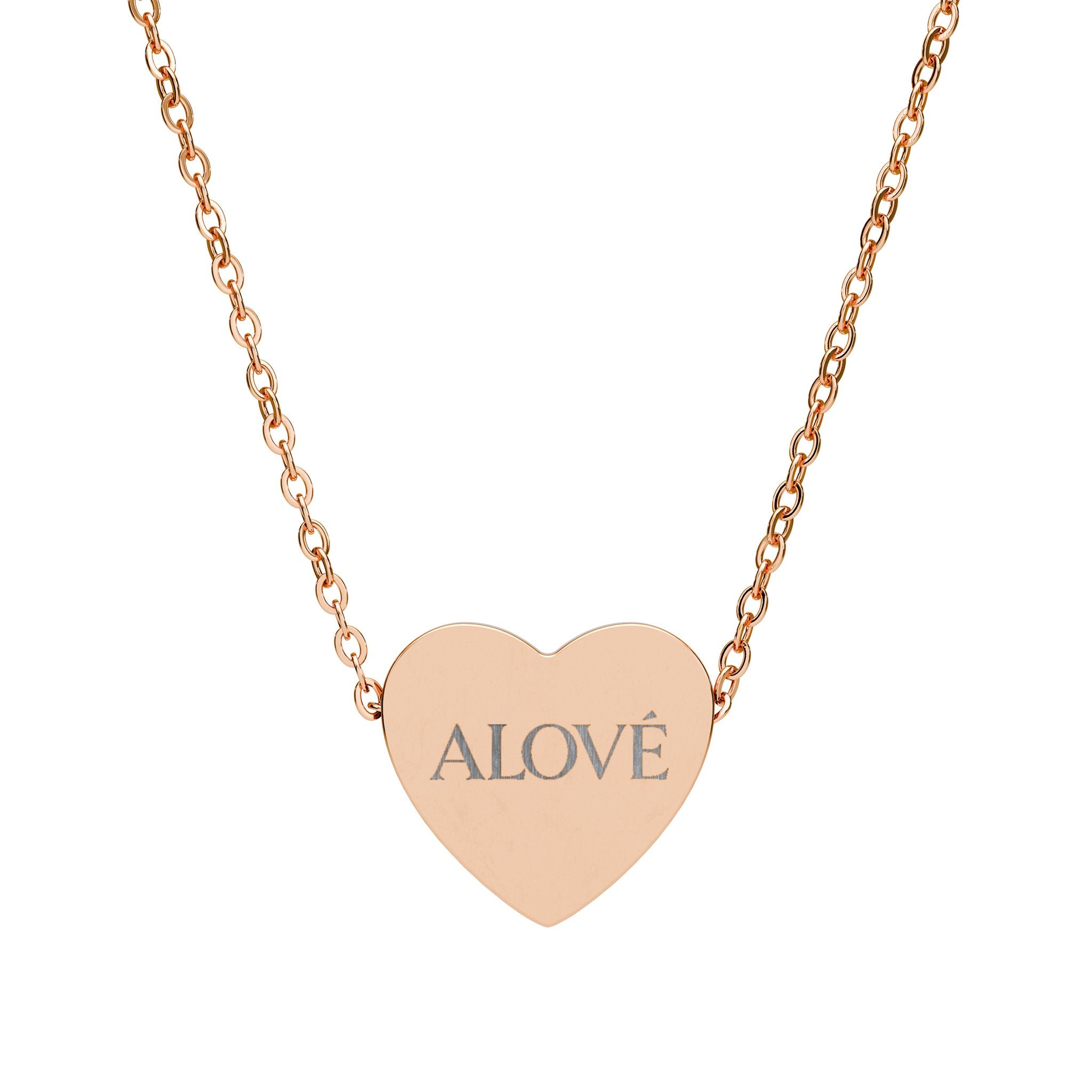Engraved Heart Necklace — "ALOVE" Personalized Pendant (Silver or Rose Gold)