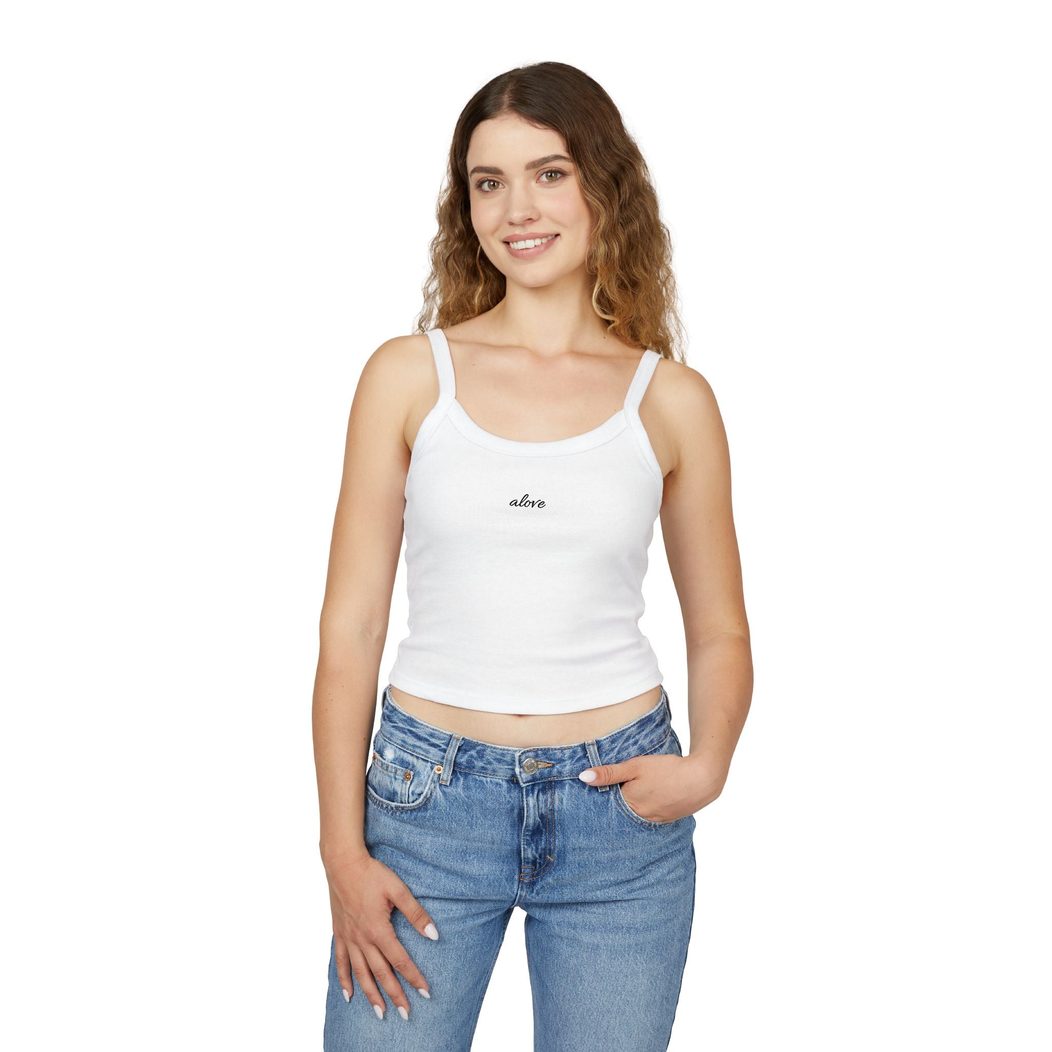 QFF Spaghetti Strap Tank Top — Minimal Monogram Crop Top for Women