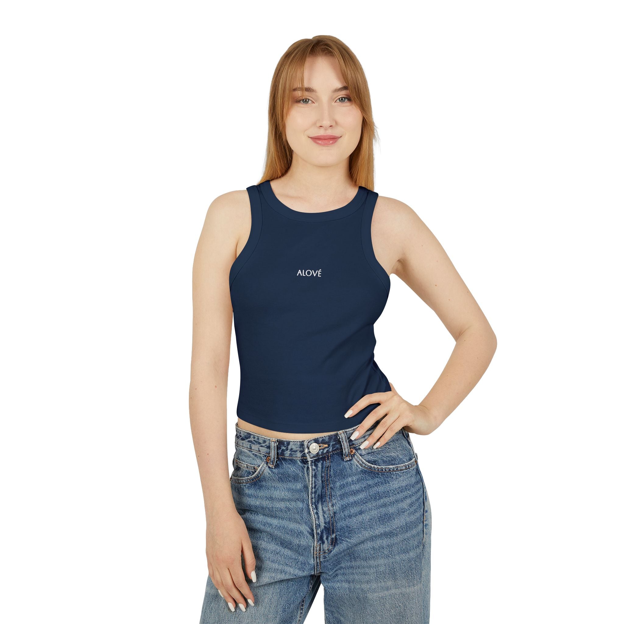 Alové Micro Rib Racer Tank Top — Minimal Monogram Cropped Tank