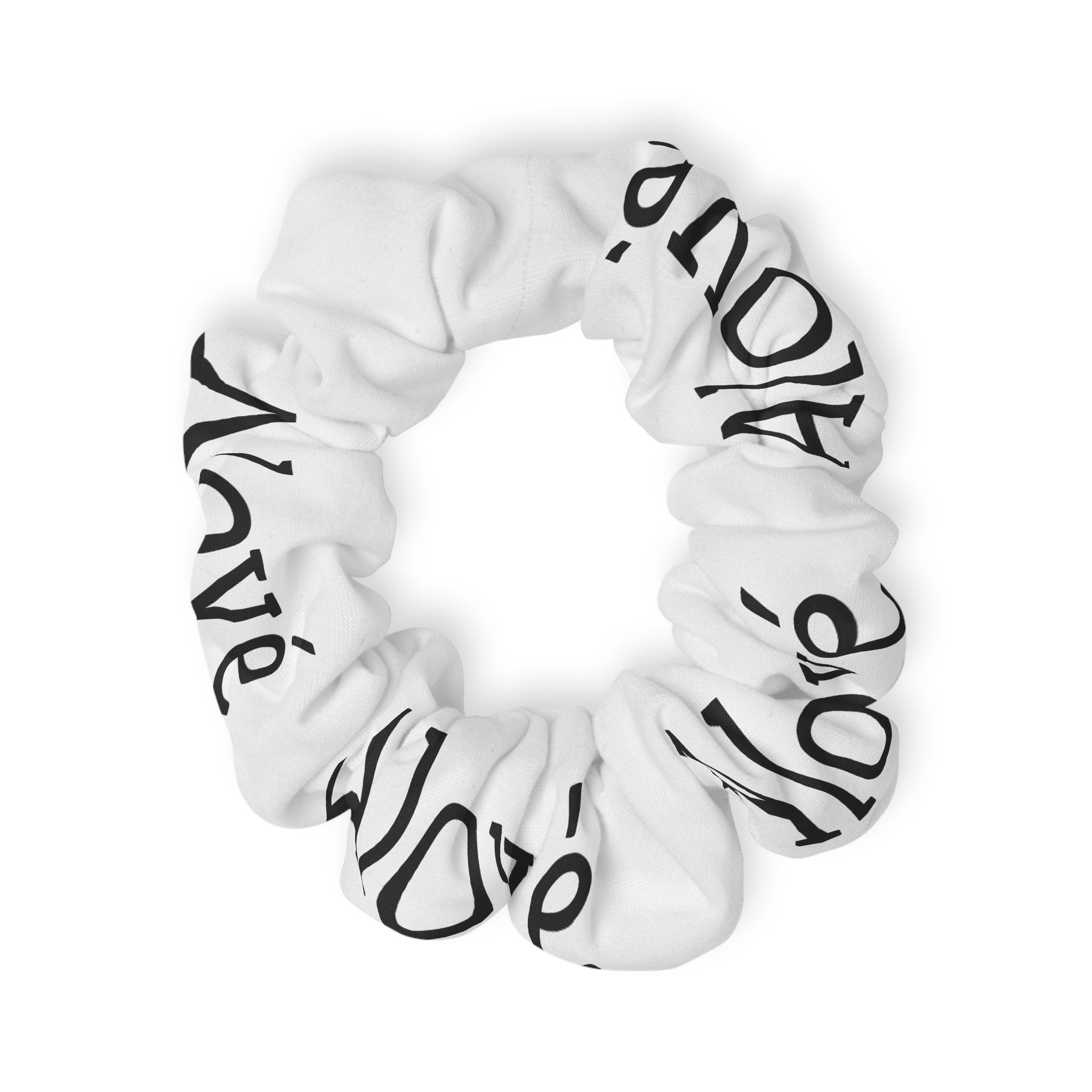 White 'OFF' Lettering Scrunchie — Monochrome Gothic Script Hair Accessory